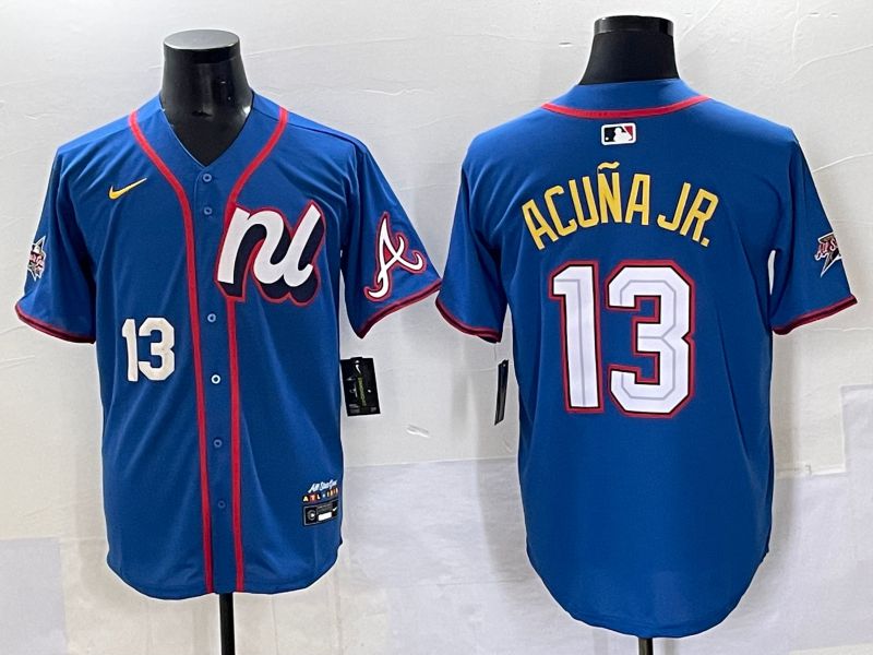 Men 2025 Atlanta Braves #13 Acuna jr Blue All star Nike MLB Jersey style 2